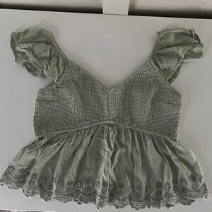 Hollister Green Smocked Peplum Blouse